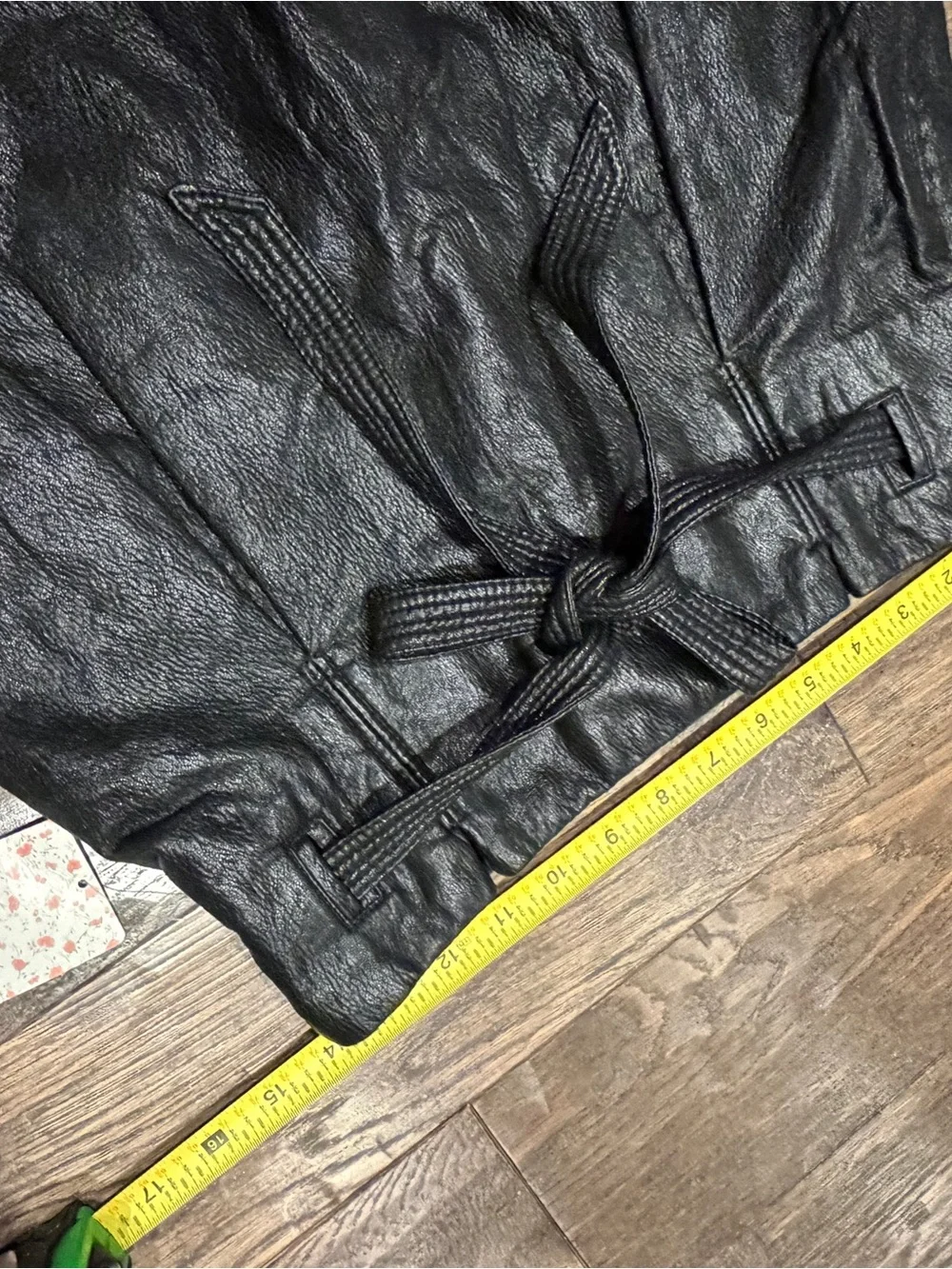 Free People Black Faux-Leather Mini Skirt with Paperbag Waist and Tie